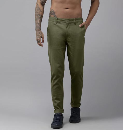 Men Olive Green Slim Tapered Fit Chinos